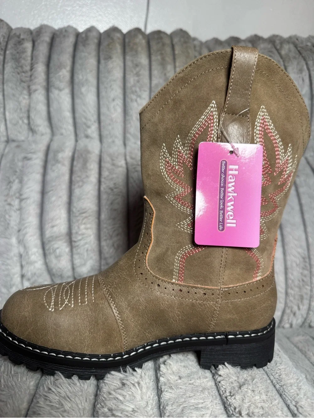 Hawkwell Tan Western Boots with Pink Stitching